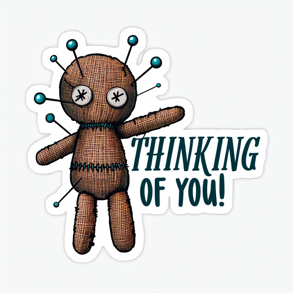 Whimsical Voodoo Doll Thinking of You Playful Sticker