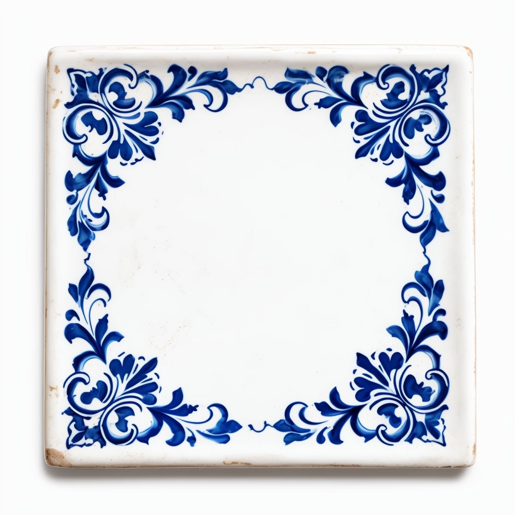 Traditional Dutch Delft Design Tile with Floral Motifs Mockup - Playground