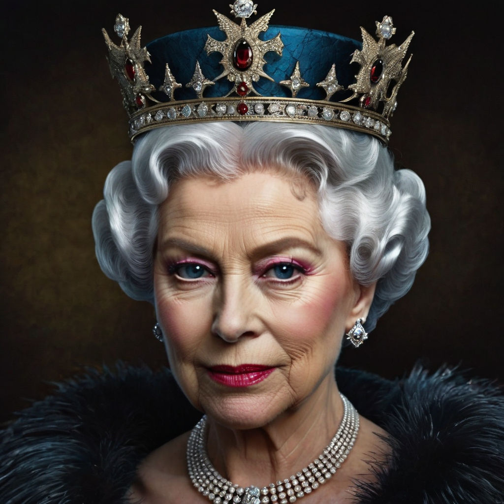 An evil depiction of an old Queen Elizabeth Windsor with liz... by ...