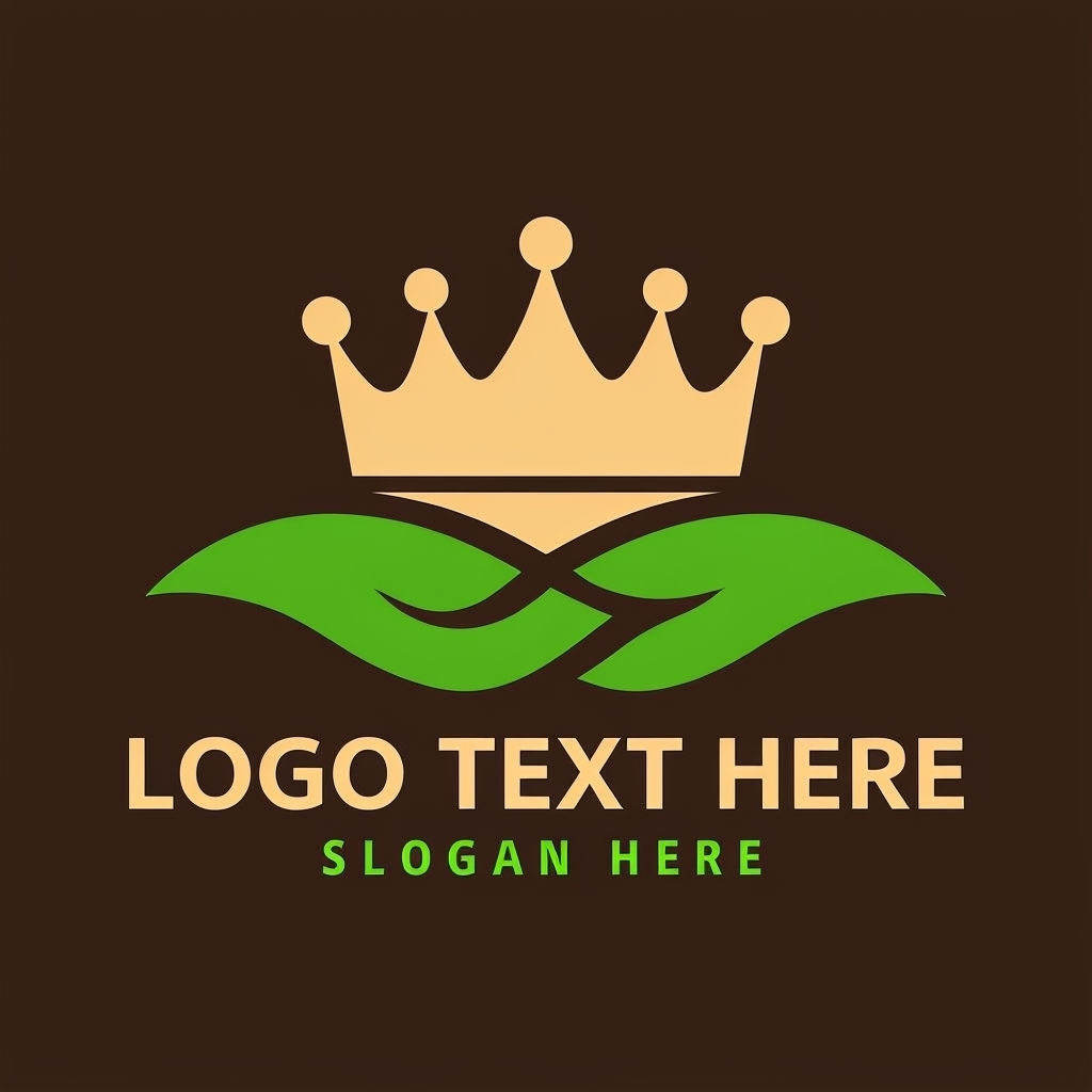Minimalist Beige Crown with Green Leaves Logo Design