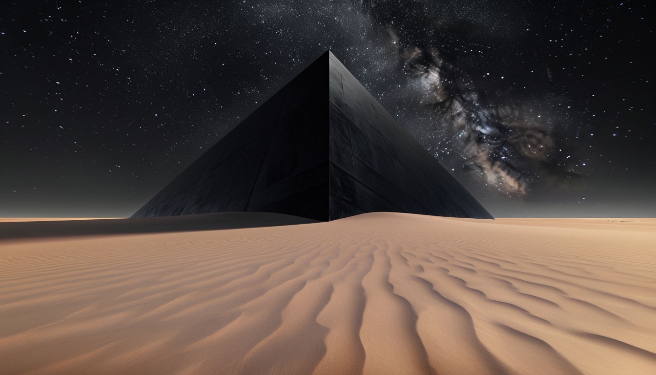 Mysterious Desert Landscape with Abstract Geometric Structure Background
