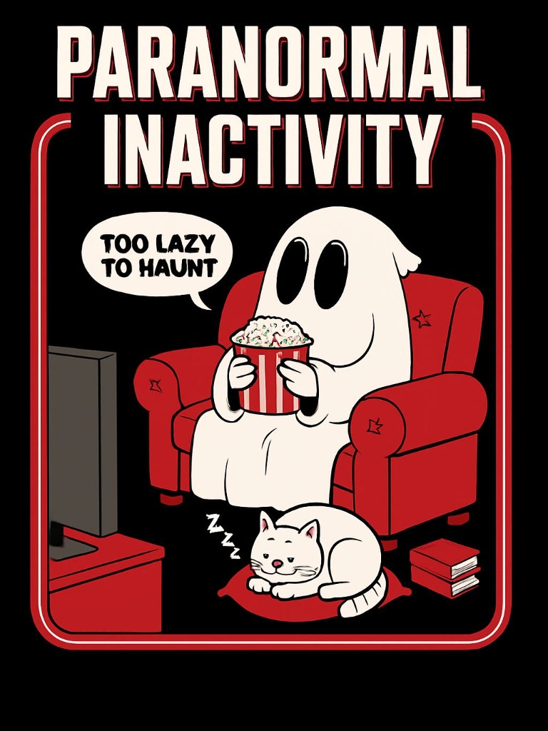 Humorous Paranormal Inactivity Ghost and Cat Scene Poster
