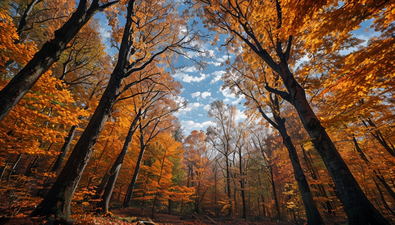 Majestic Autumn Forest Landscape with Vibrant Foliage Virtual Backgrounds
