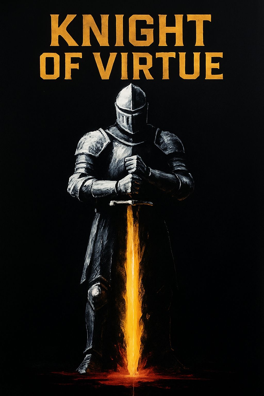 Knight of Virtue Glowing Sword Dramatic Artwork Poster