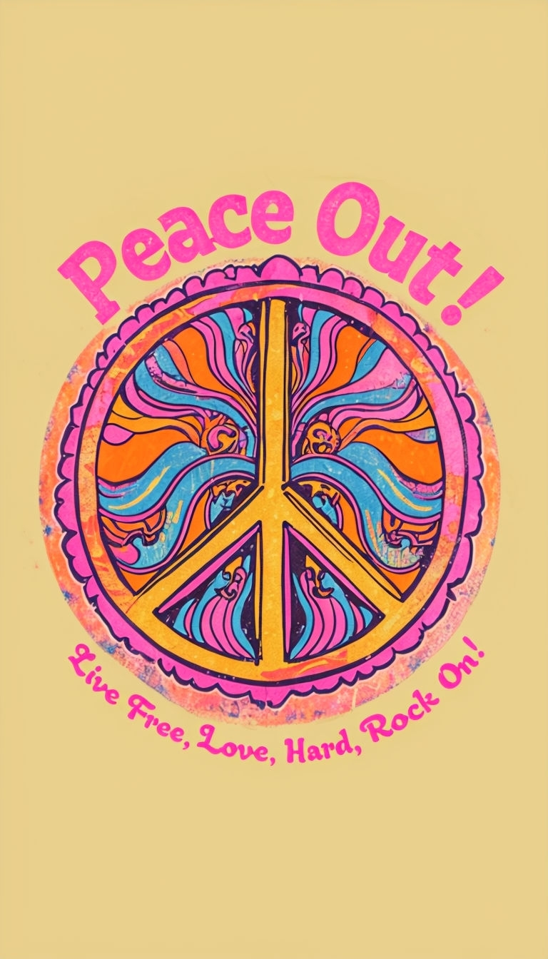 Psychedelic Retro Peace Out T-Shirt Design Inspired by the 1960s