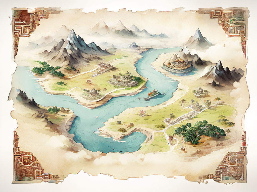 Wuxia-themed intricate map of an ancient parchment scroll by roy ...