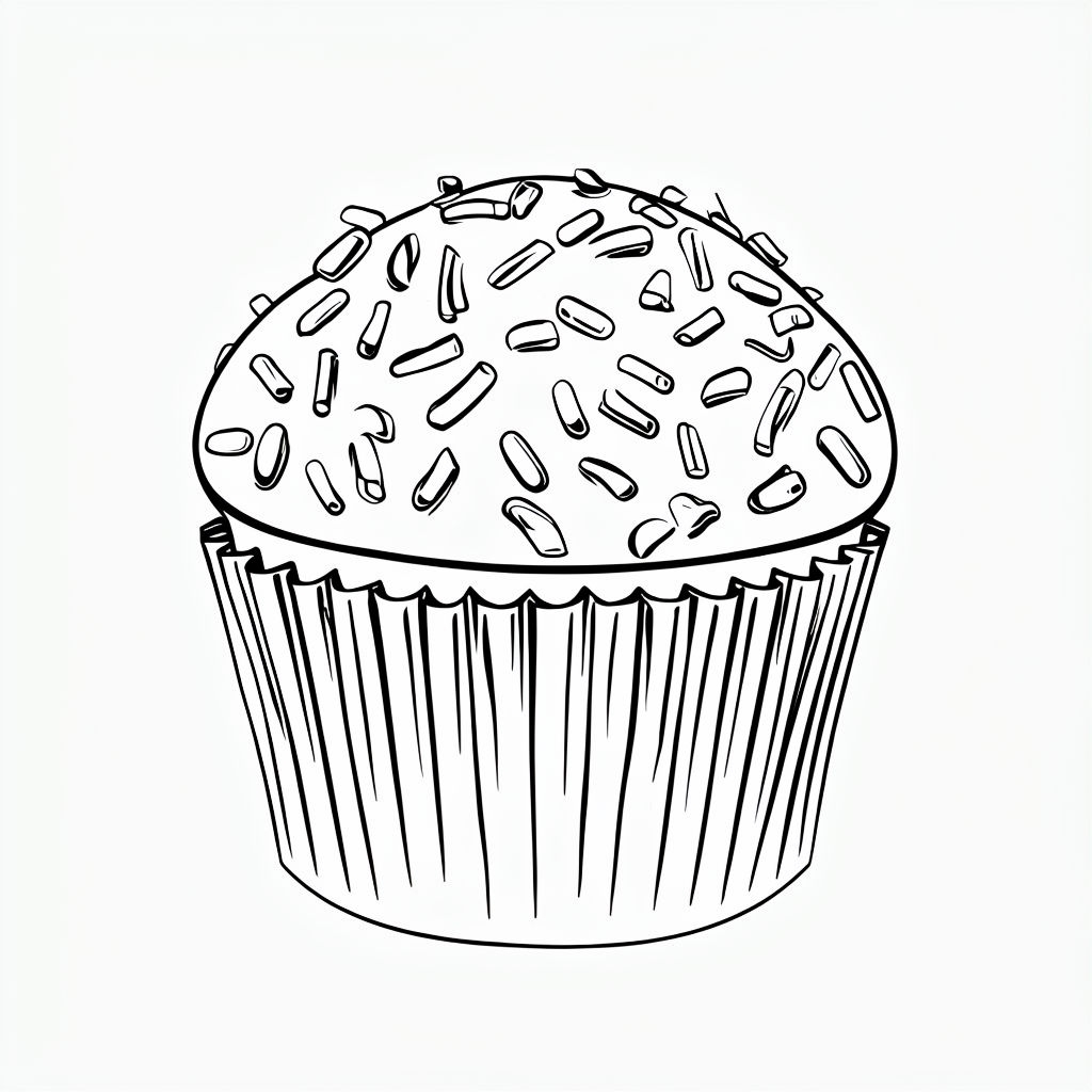 Elegant Black and White Cupcake Line Drawing Art