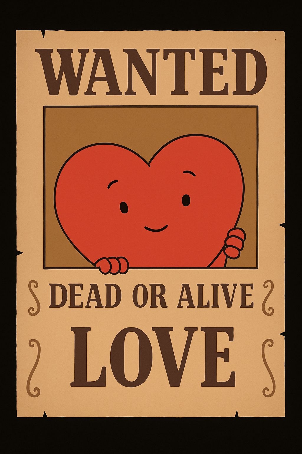 Whimsical Western Heart Character with Wanted Love Poster