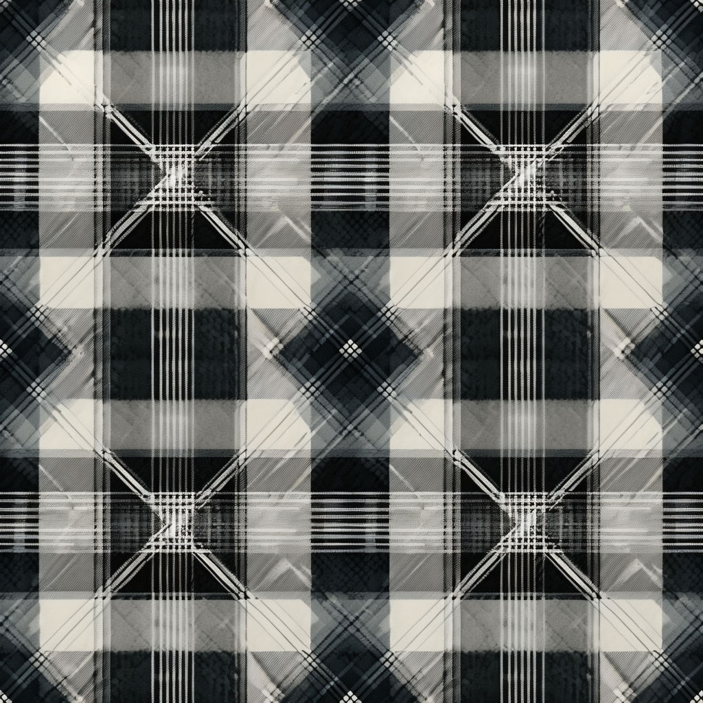Intricate Black White Gray Plaid Tartan Pattern Seamless Fabric