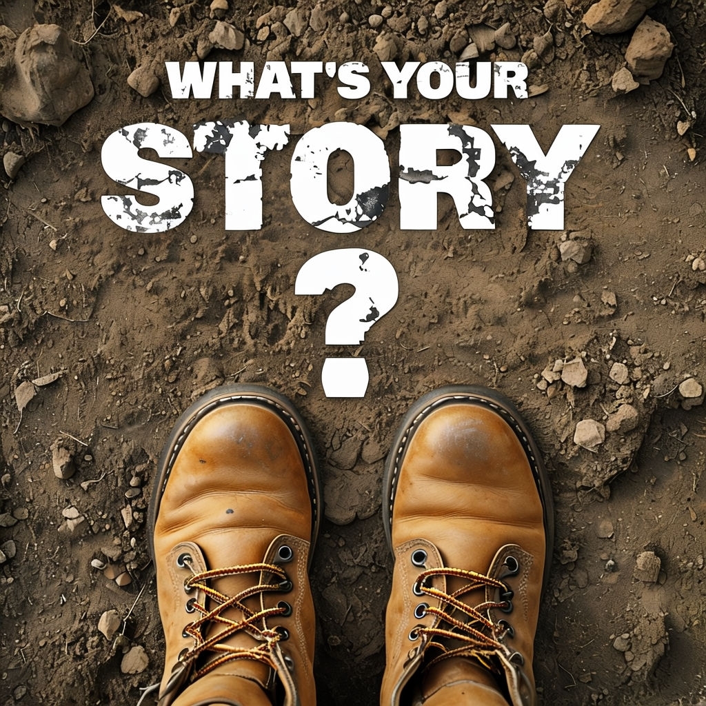 Worn Tan Work Boots on Earthy Terrain with Inspiring Text Social Media Post