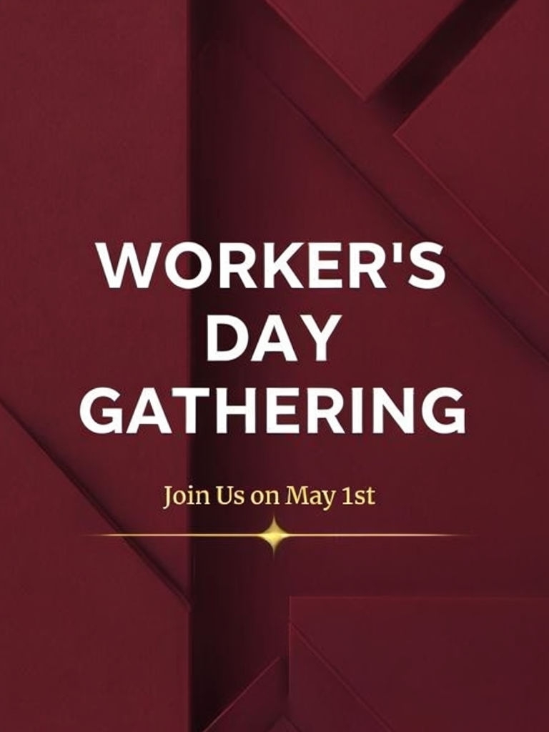 Modern Workers' Day Gathering Invitation on Burgundy Background Card