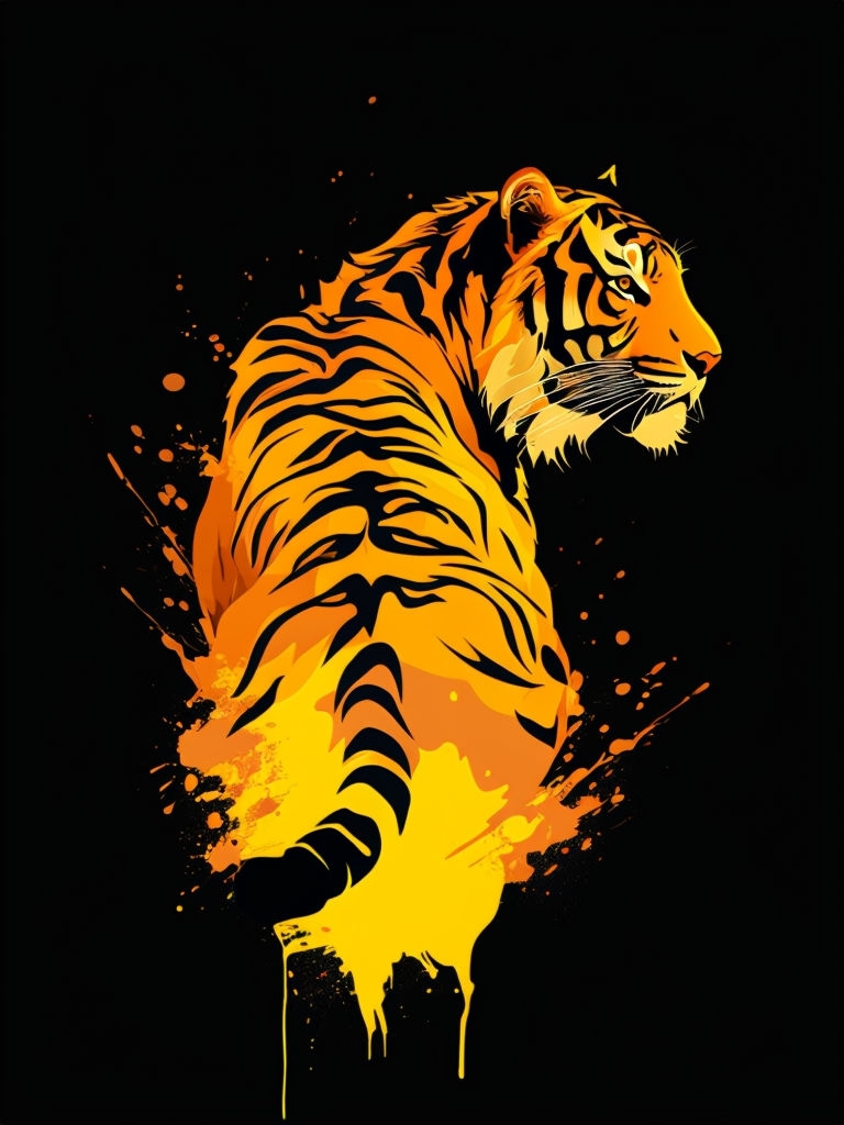 Vibrant Amber Tiger with Bold Black Stripes T-Shirt