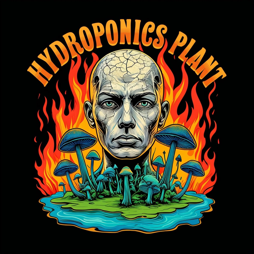 Haunting Hydroponics Plant Statue with Vibrant Mushrooms T-Shirt