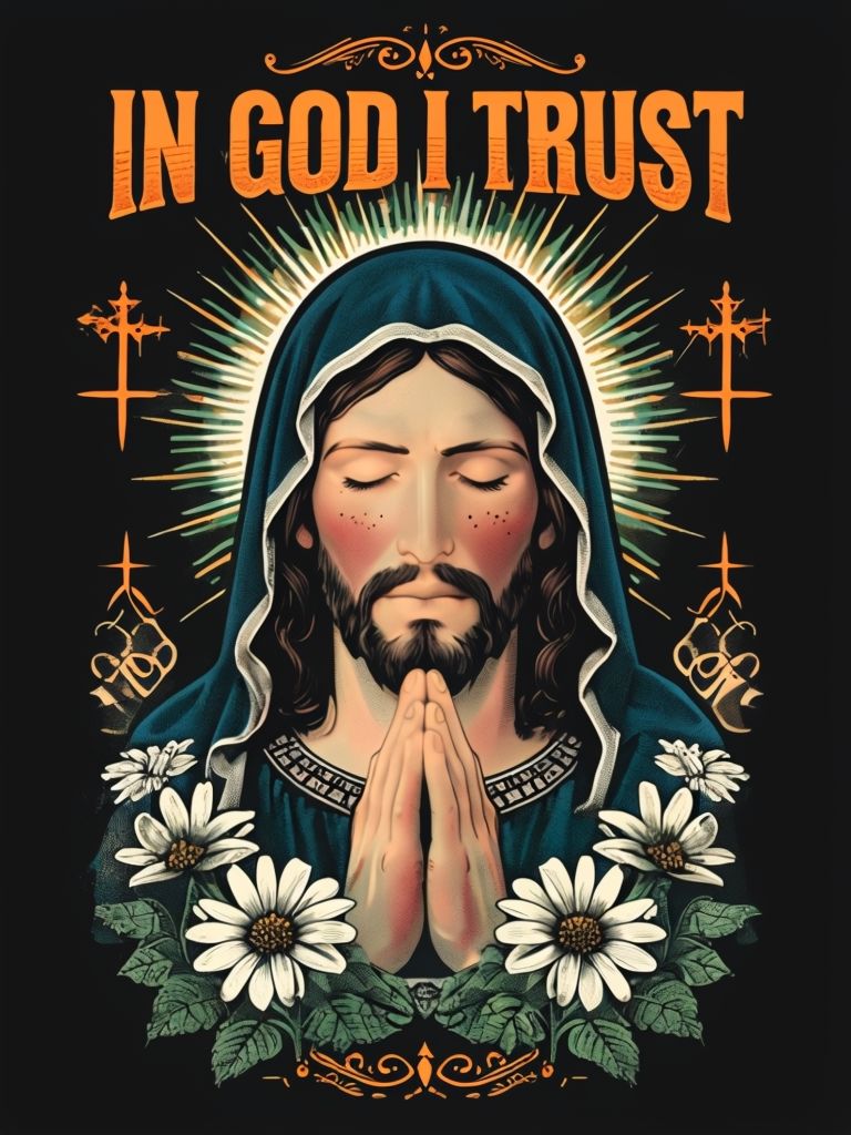 Vintage Illustration of Jesus Christ in Prayer Surrounded by Daisies ...