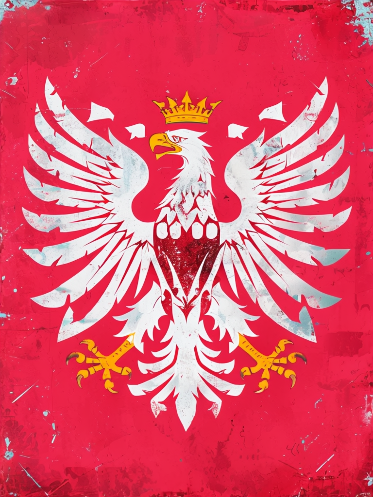 Polish White Eagle on Distressed Scarlet Red Background