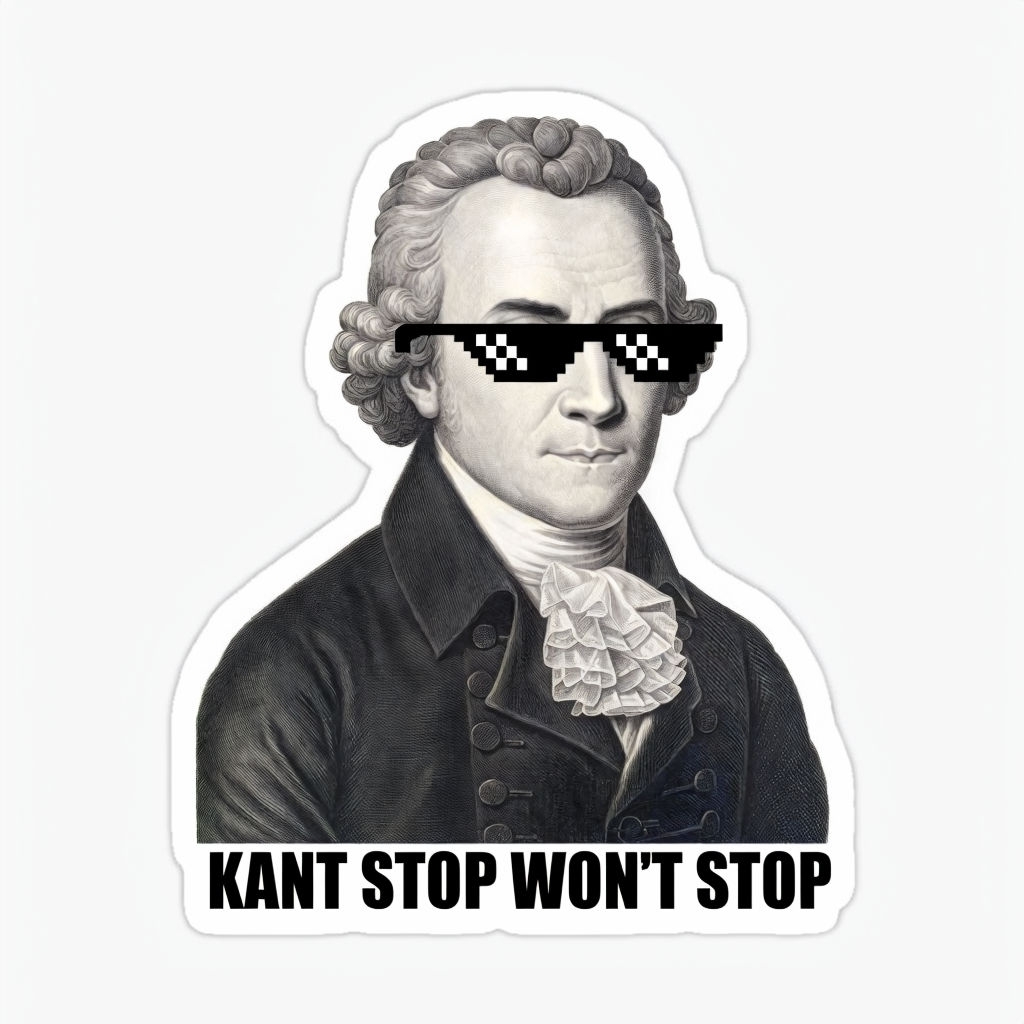 Humorous Immanuel Kant Sticker with Checkerboard Sunglasses