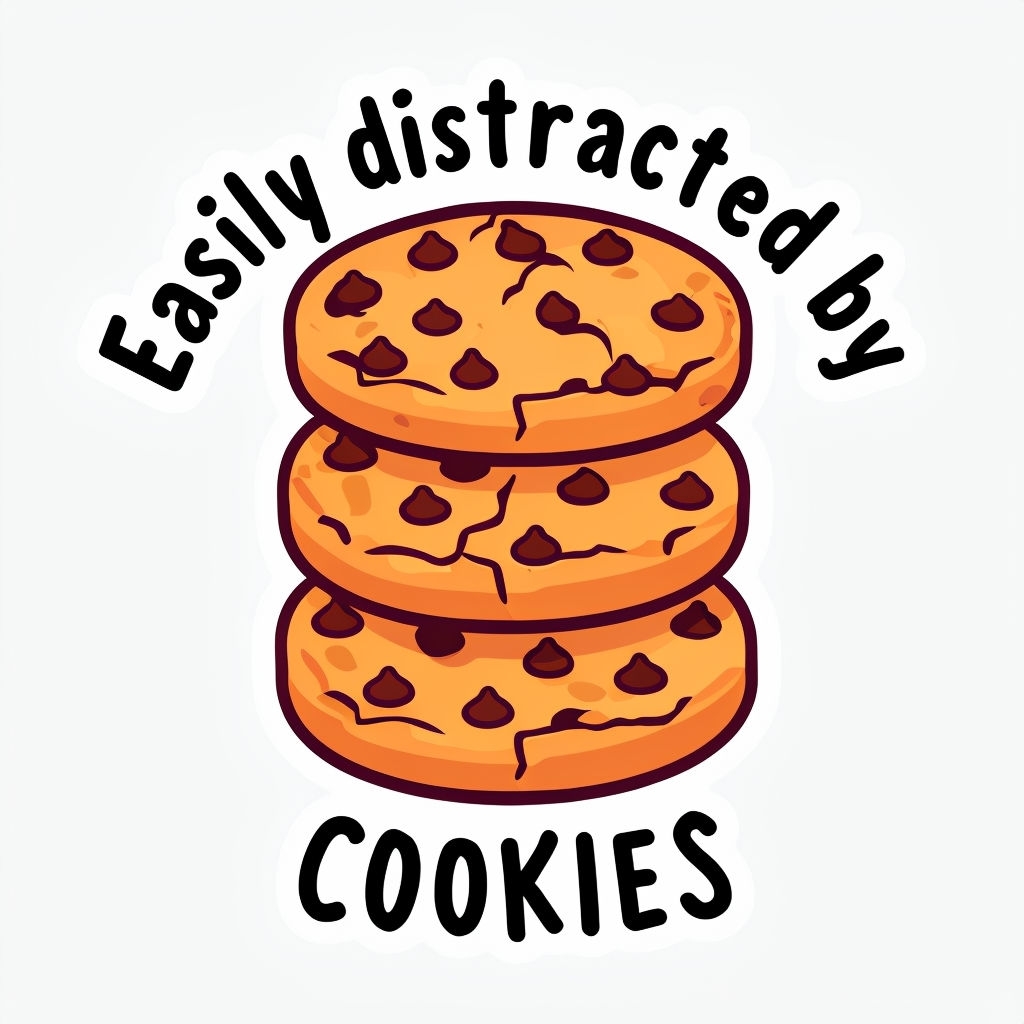 Easily Distracted by Cookies Cartoon Illustration Sticker