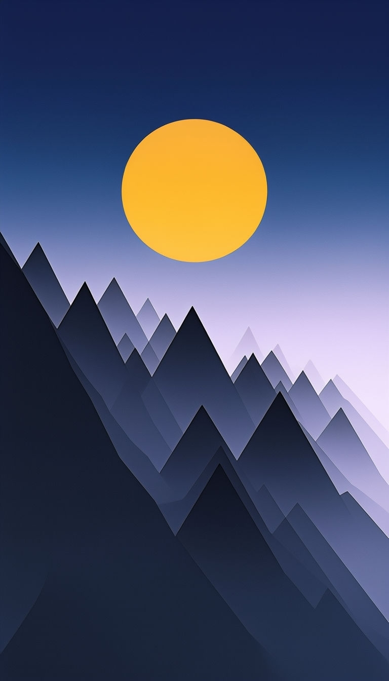 Tranquil Geometric Mountain Peaks with Golden Sun Mobile Wallpaper