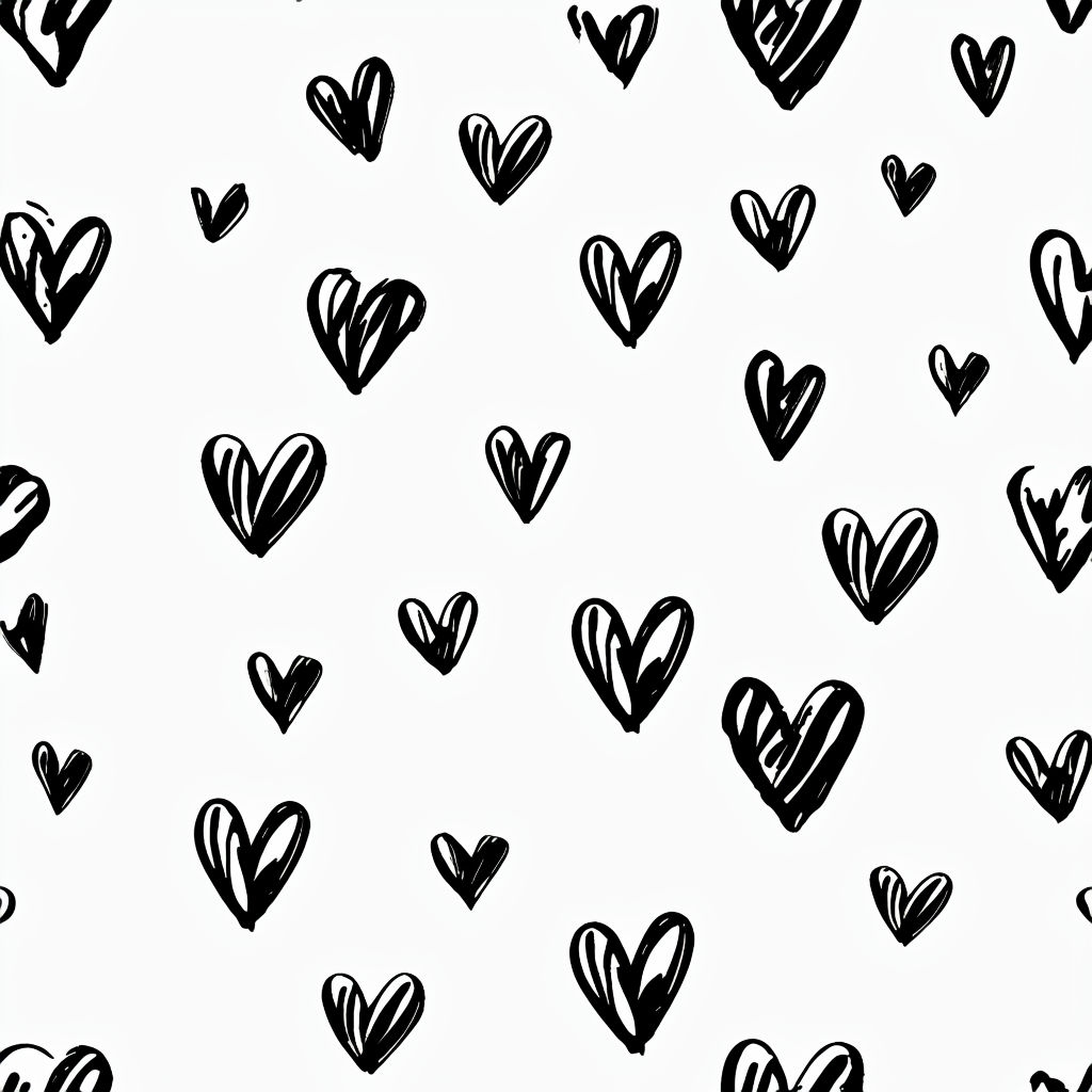 Black Heart Shapes on White Background Seamless Pattern