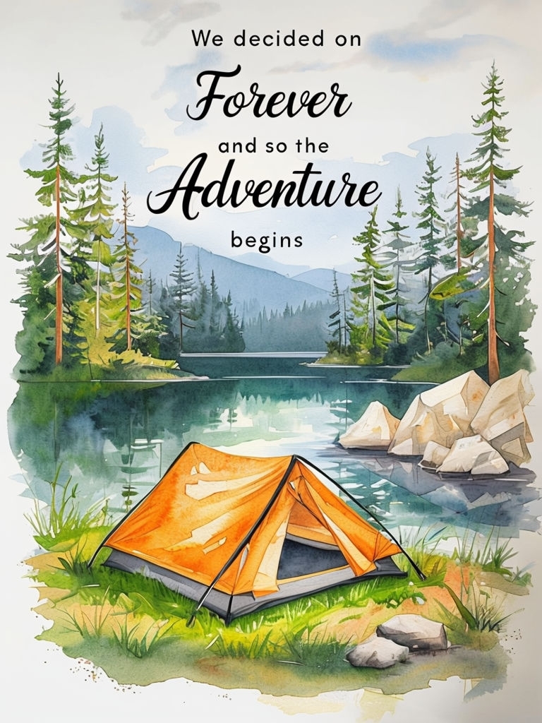 Tranquil Camping Adventure Begins Watercolor Event Sign