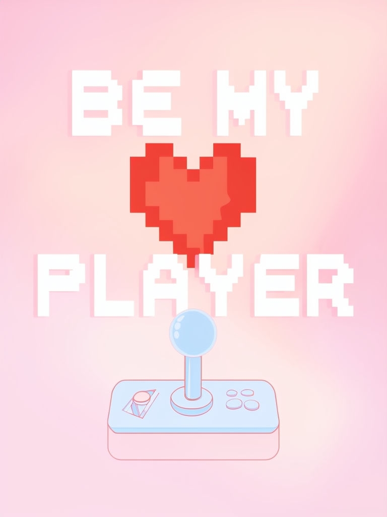 Be My Player 2 Retro Gaming Illustration in Blush Pink Poster