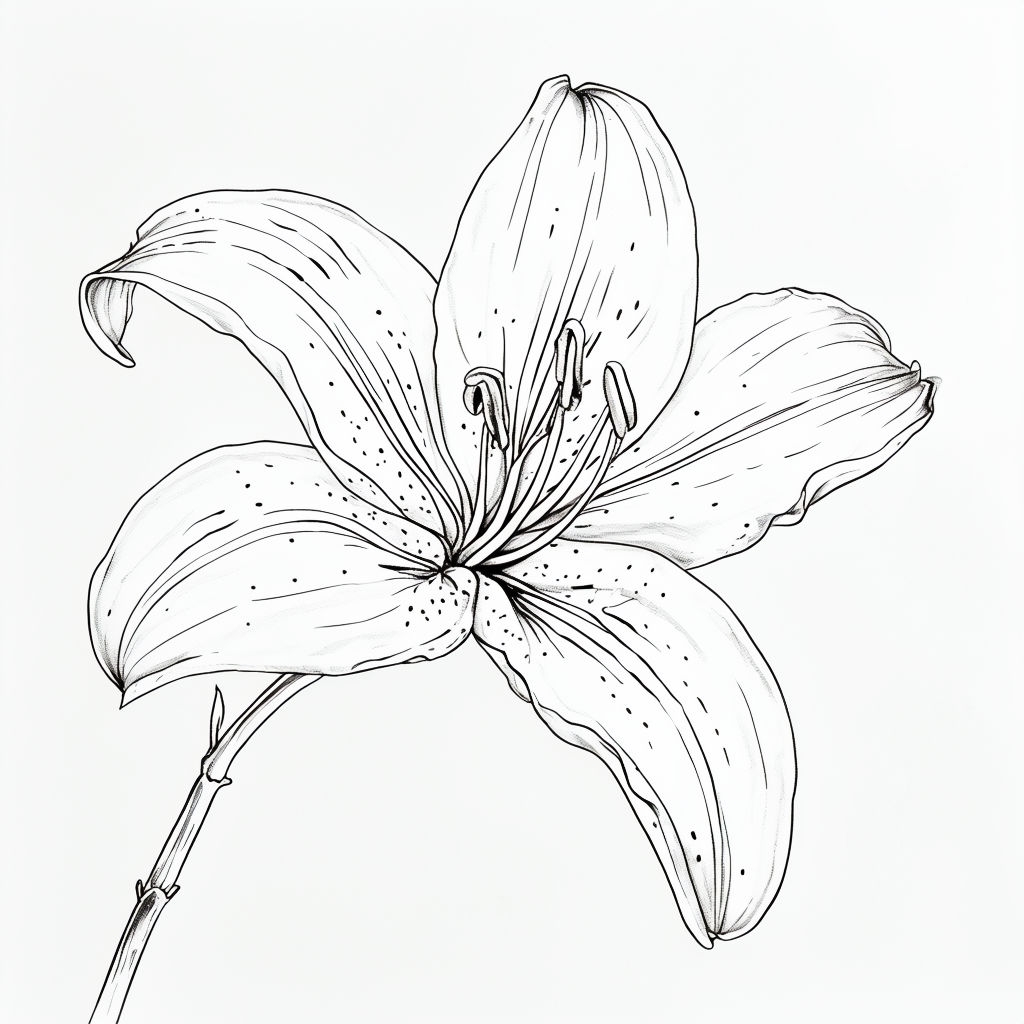 Intricate Black and White Lily Flower Line Drawing Art