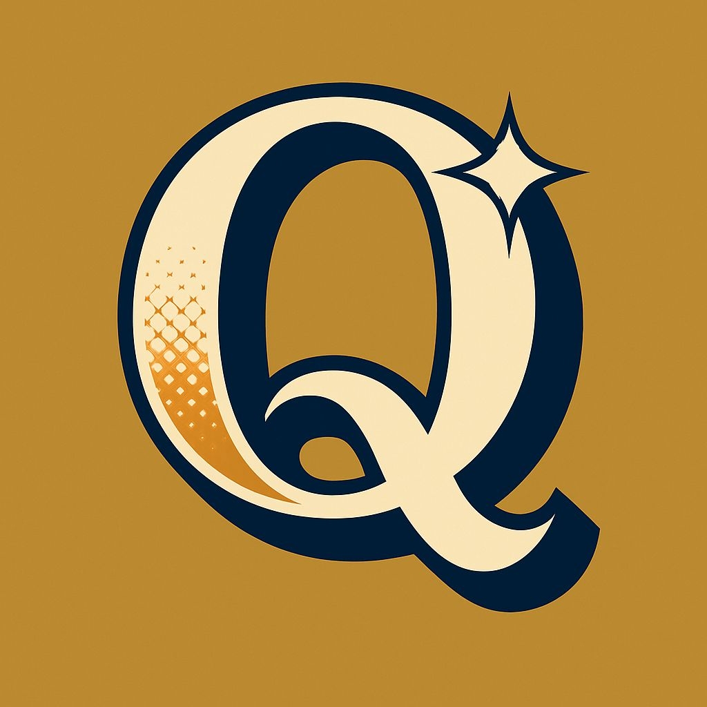 Stylized Retro Cream Letter Q with Navy Blue Outline Monogram