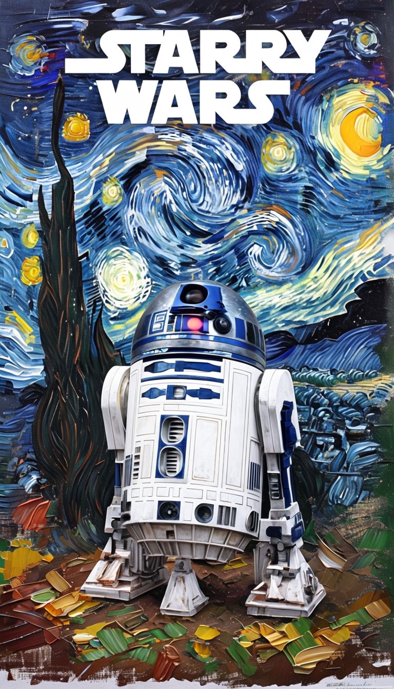 Starry Wars R2-D2 Van Gogh Inspired Art Poster