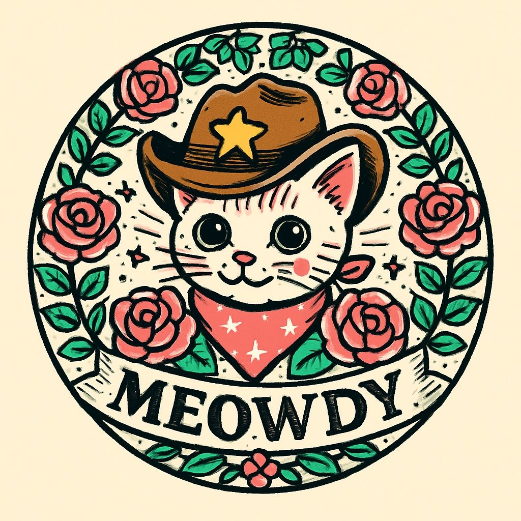 Whimsical Cowboy Cat with Roses and Stars T-Shirt