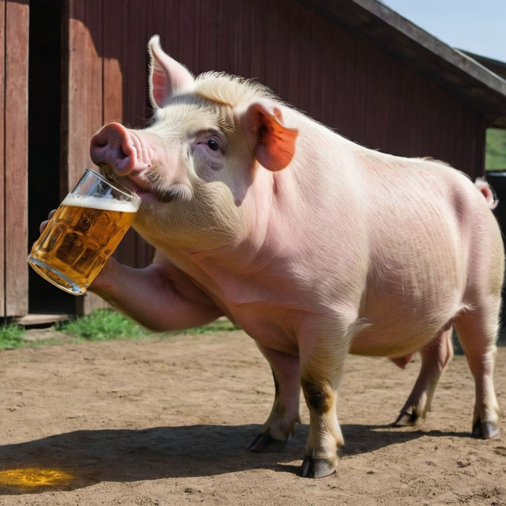 Big drink pig drinhing a huge beer by Carlos Pires - Playground