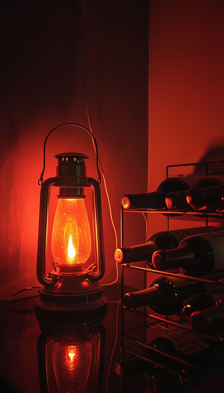 Cozy Intimate Lantern Glow with Wine Rack Photograph