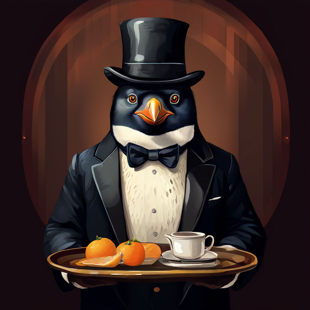 Poised Penguin with Butler's Tray Portrait. Generative AI Il... by man ...