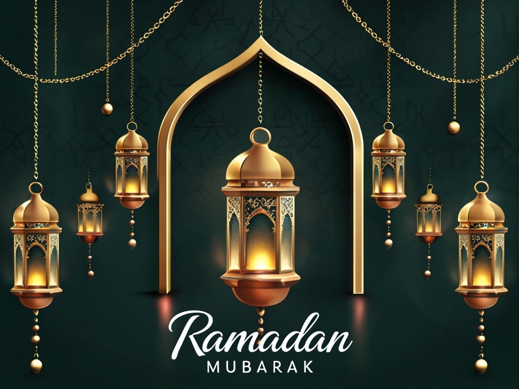 Elegant Ramadan Mubarak Greeting Card with Lanterns Design Social Media Post