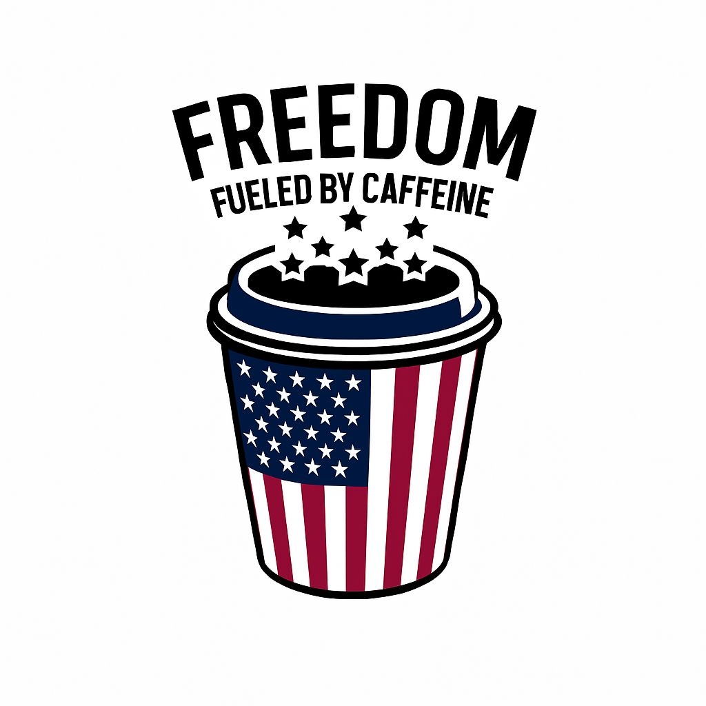 Patriotic Coffee Cup with American Flag Design Sticker