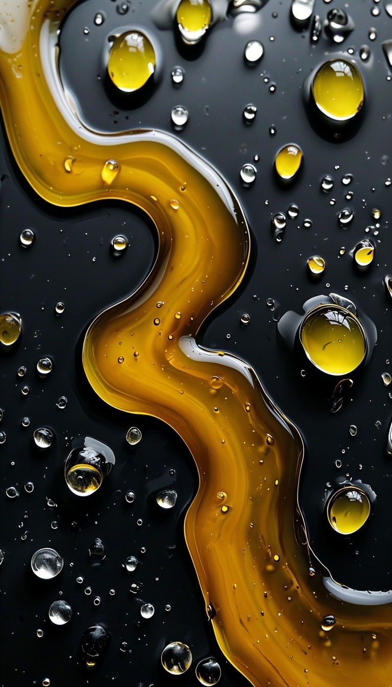 Vibrant Amber Liquid Patterns with Reflective Droplets Mobile Wallpaper