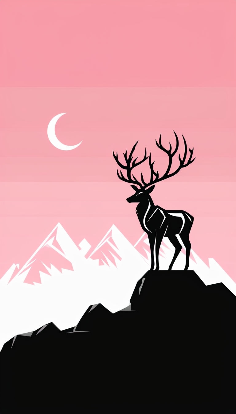 Majestic Deer Silhouette in Serene Nocturnal Landscape Mobile Wallpaper