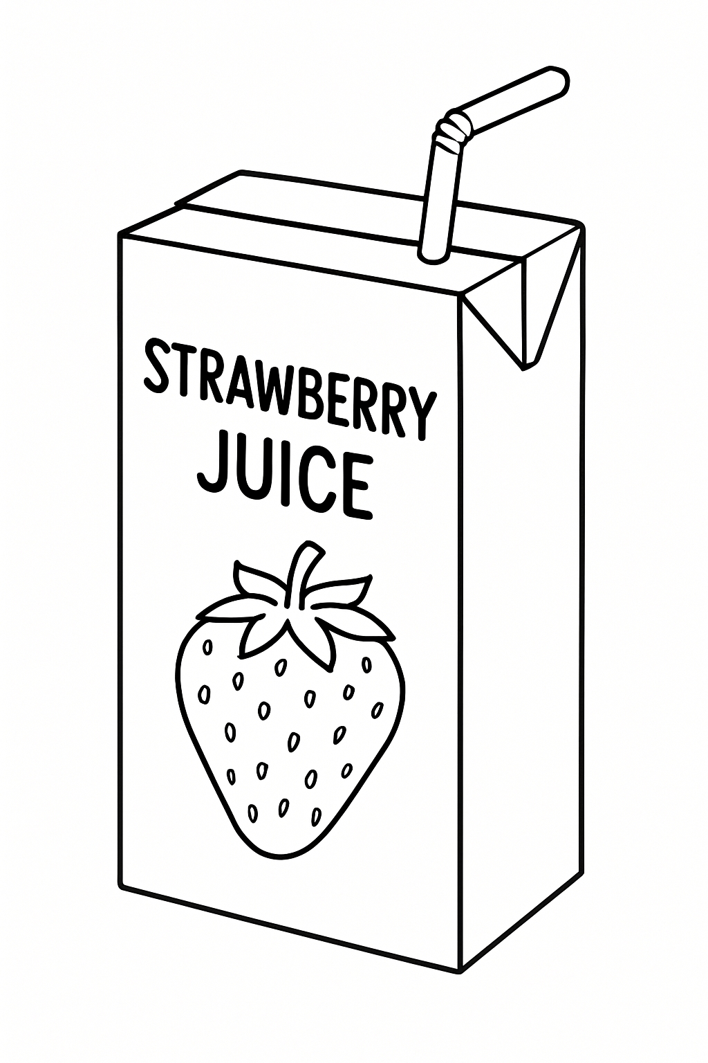 Minimalist Strawberry Juice Carton Line Drawing Coloring Book Pages