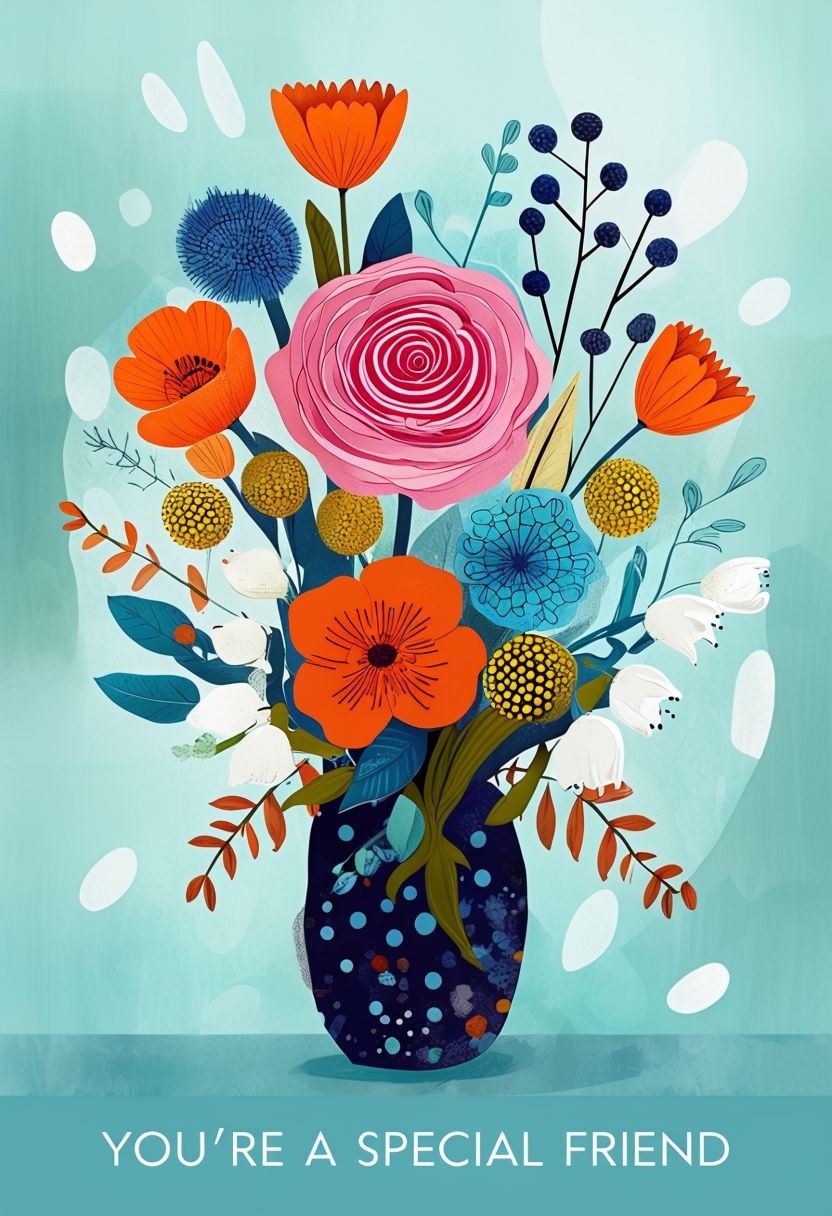 Vibrant Floral Bouquet Greeting Card for Special Friends