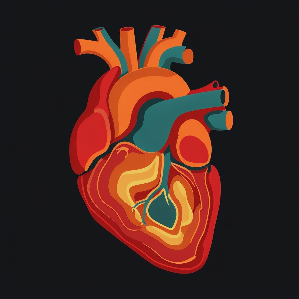 Vibrant Abstract Human Heart Illustration on Black Background Art