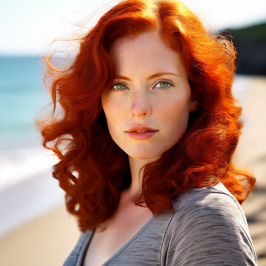 Portrait of a 32-year-old woman with fiery red hair and capt... by Shan ...