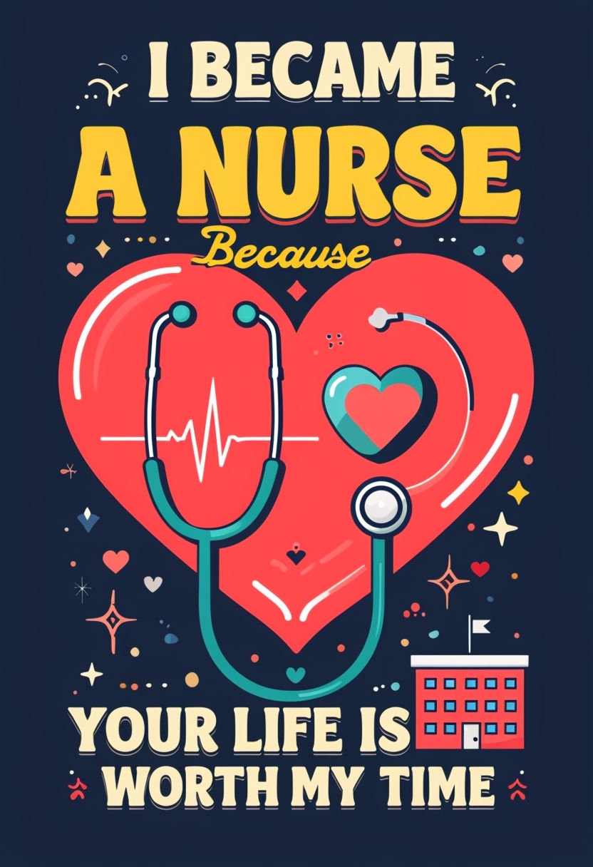 Vibrant Nurse Motivation Graphic with Heart and Stethoscope Poster