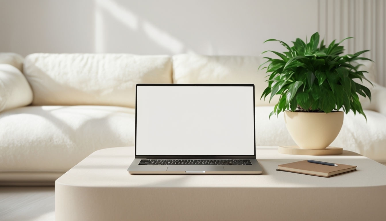 Bright Minimalist Modern Home Office Scene Mockup