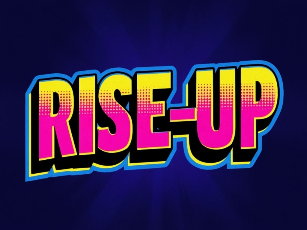 Vibrant Retro RISE-UP Typography Design for Fun Hats
