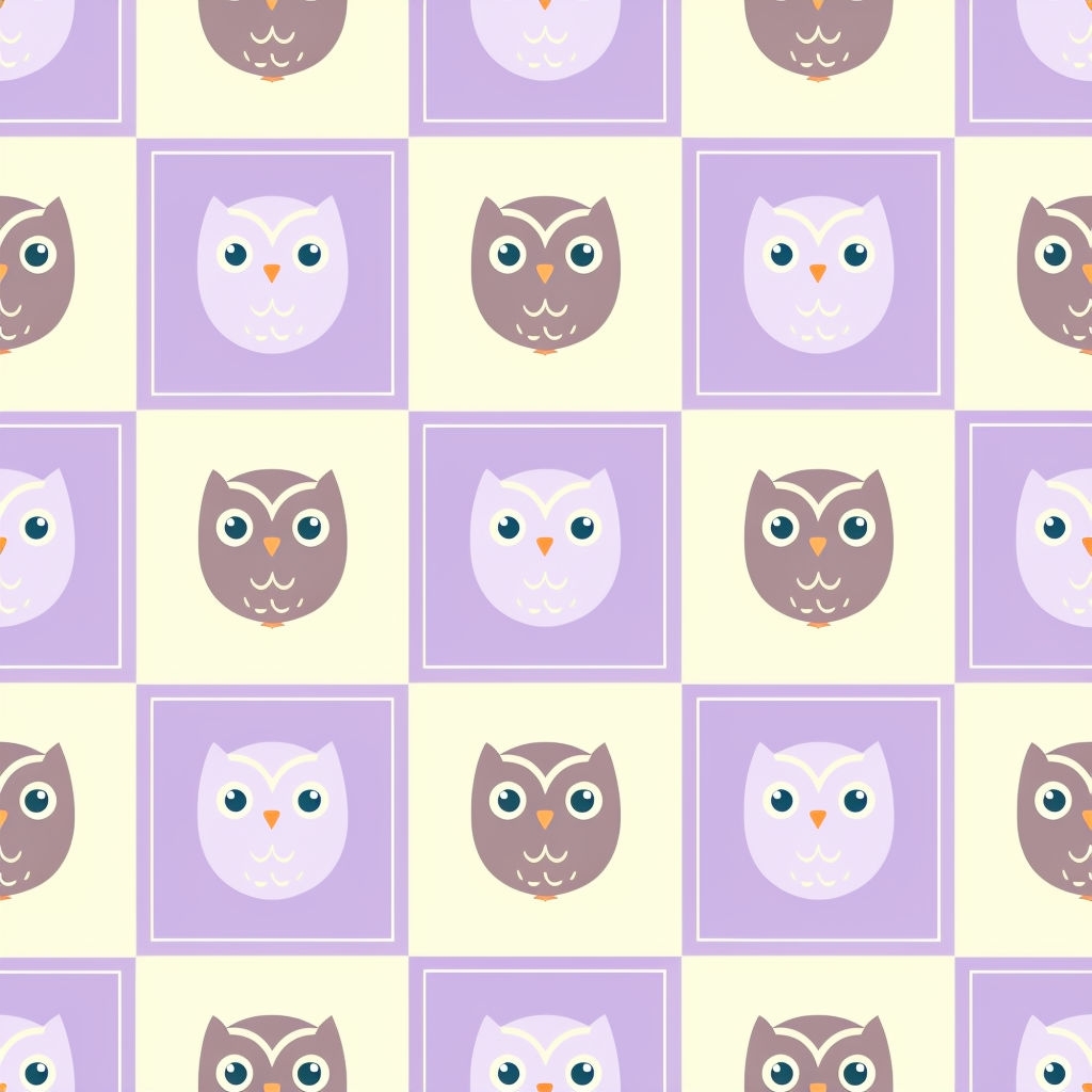 Charming Cartoon Owl Checkerboard Pattern in Soft Colors Seamless Pattern