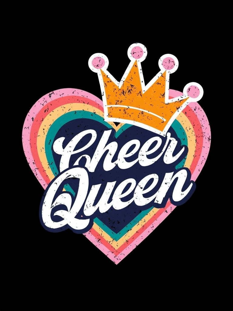 Vibrant Retro Cheer Queen Heart Design T-Shirt