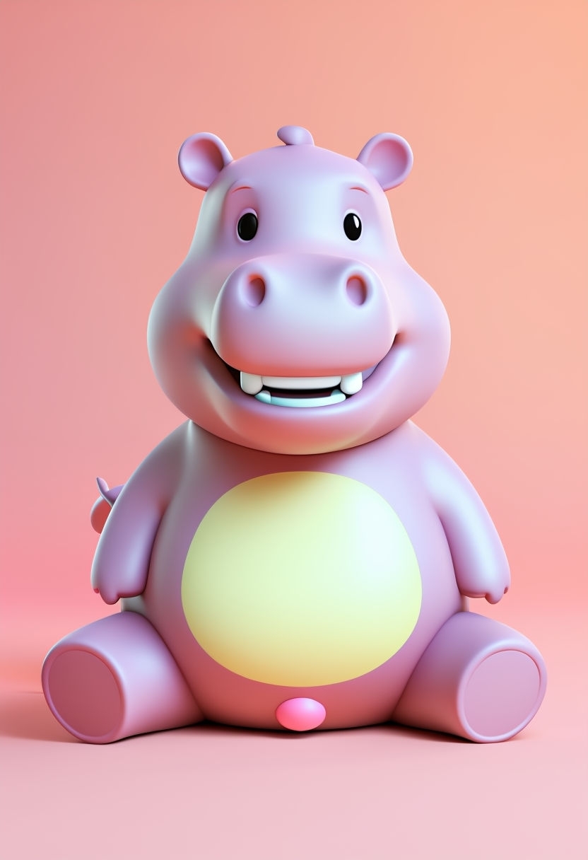 Cheerful Cartoon 3D Hippo Toy Illustration Art