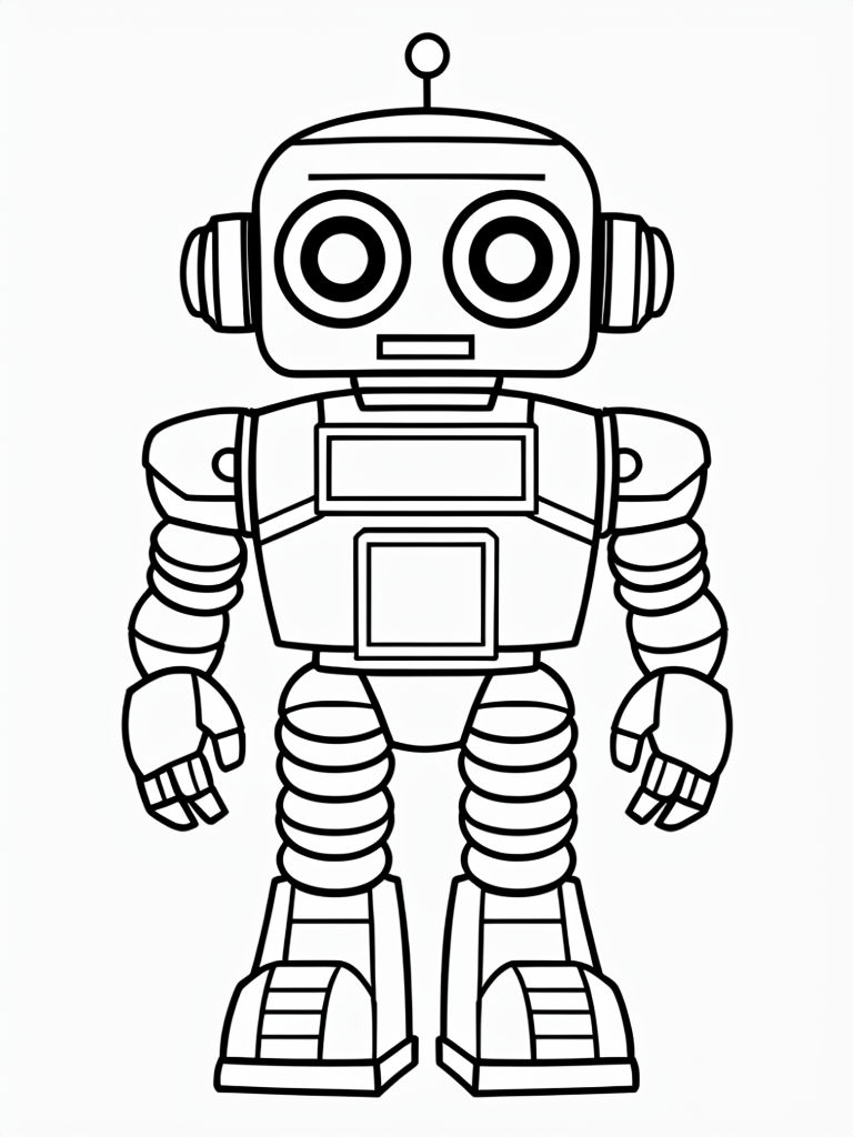 Cartoon Robot Character Simple Black and White Coloring Page