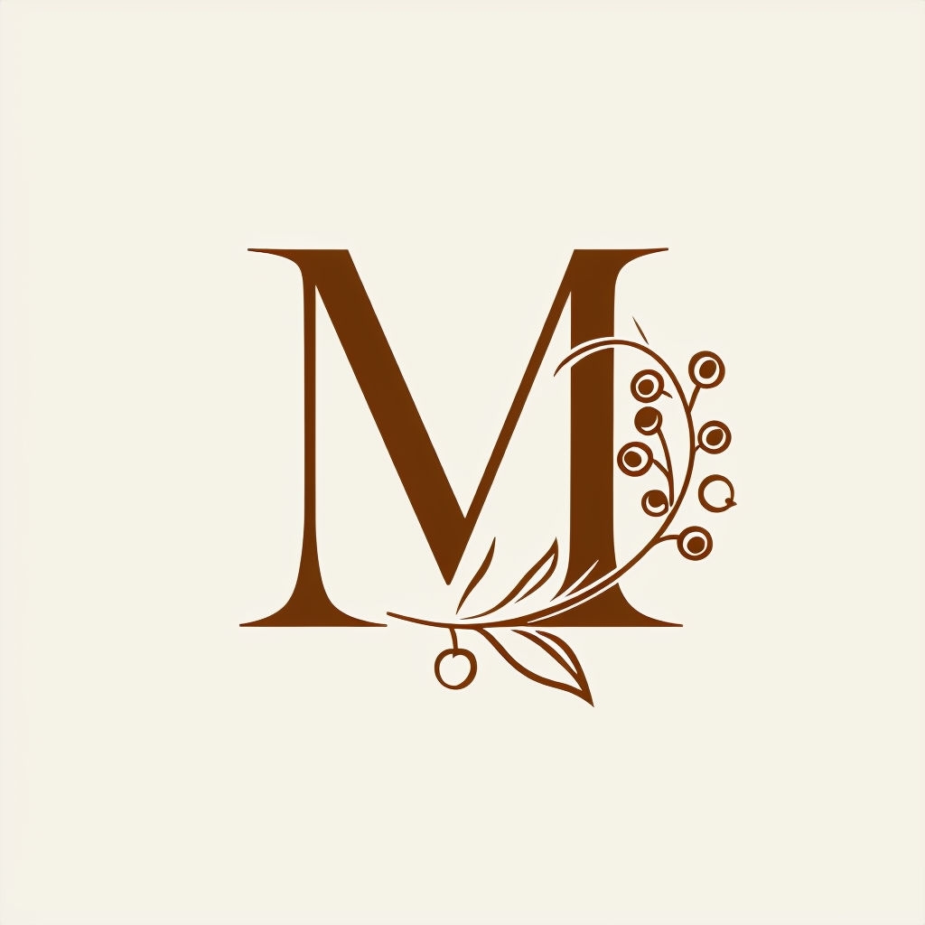 Elegant Brown Letter M with Botanical Accent Monogram