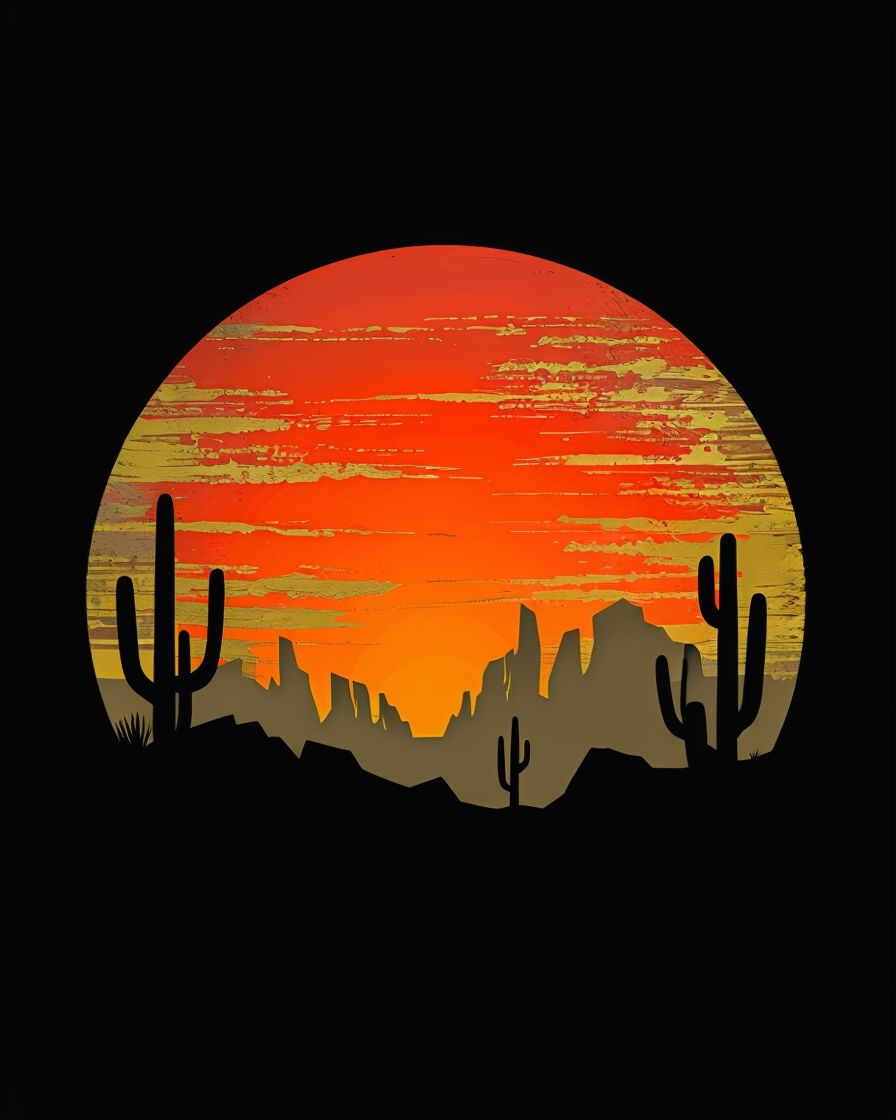 Stylized Sunset Desert Landscape Illustration T-Shirt