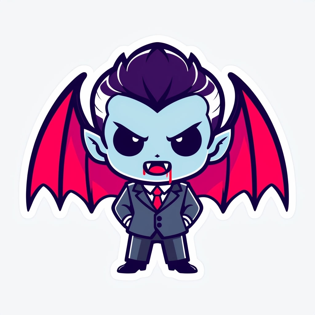 Friendly Cartoon Vampire Character with Red Cape Sticker - Playground